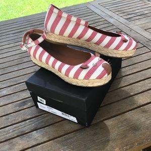 NWT Marc Jacobs Red Striped Mouse Espadrille Flats, size 38